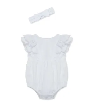 Romper and Headband Set White Eyelet Bubble