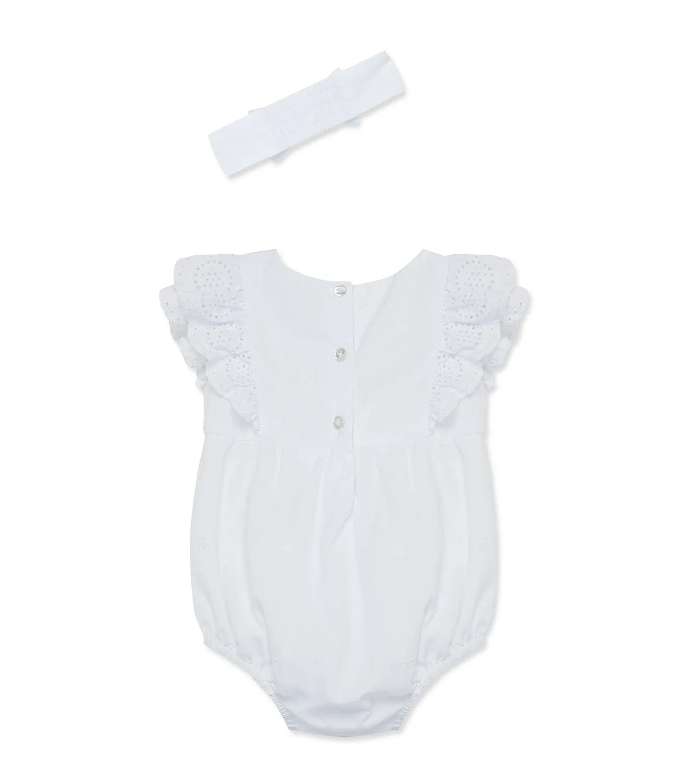 Romper and Headband Set White Eyelet Bubble