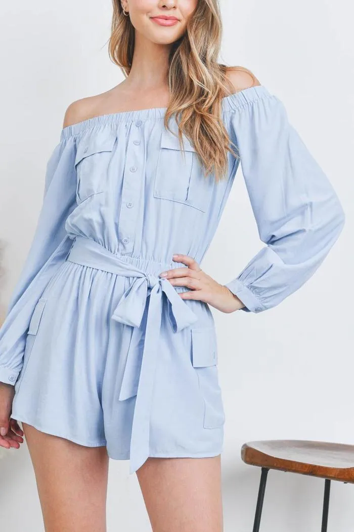 Romper W/Pockets Tie Waist