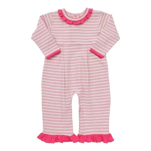 Ruffle Romper- Pink Stripe/Pink