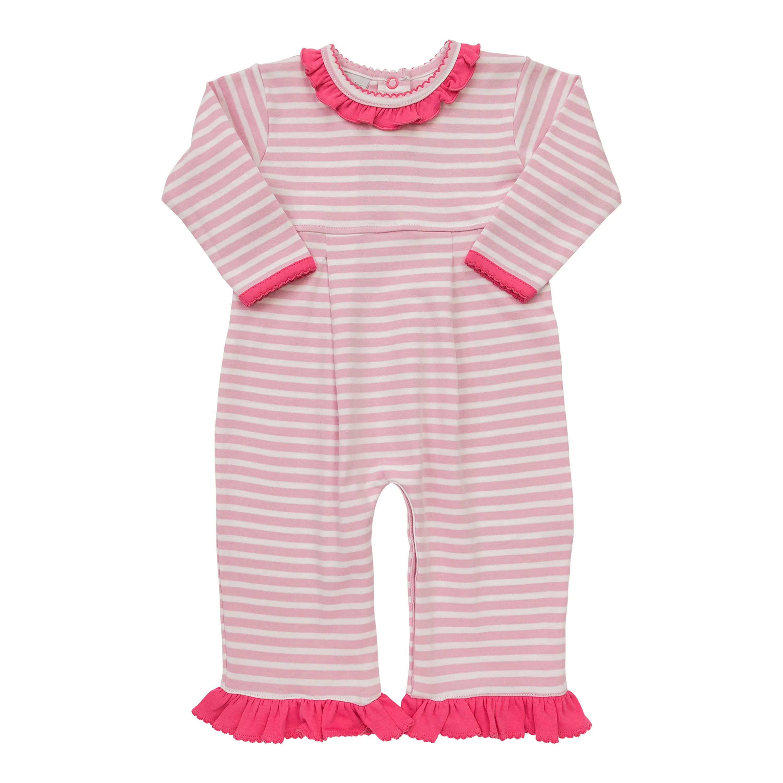 Ruffle Romper- Pink Stripe/Pink