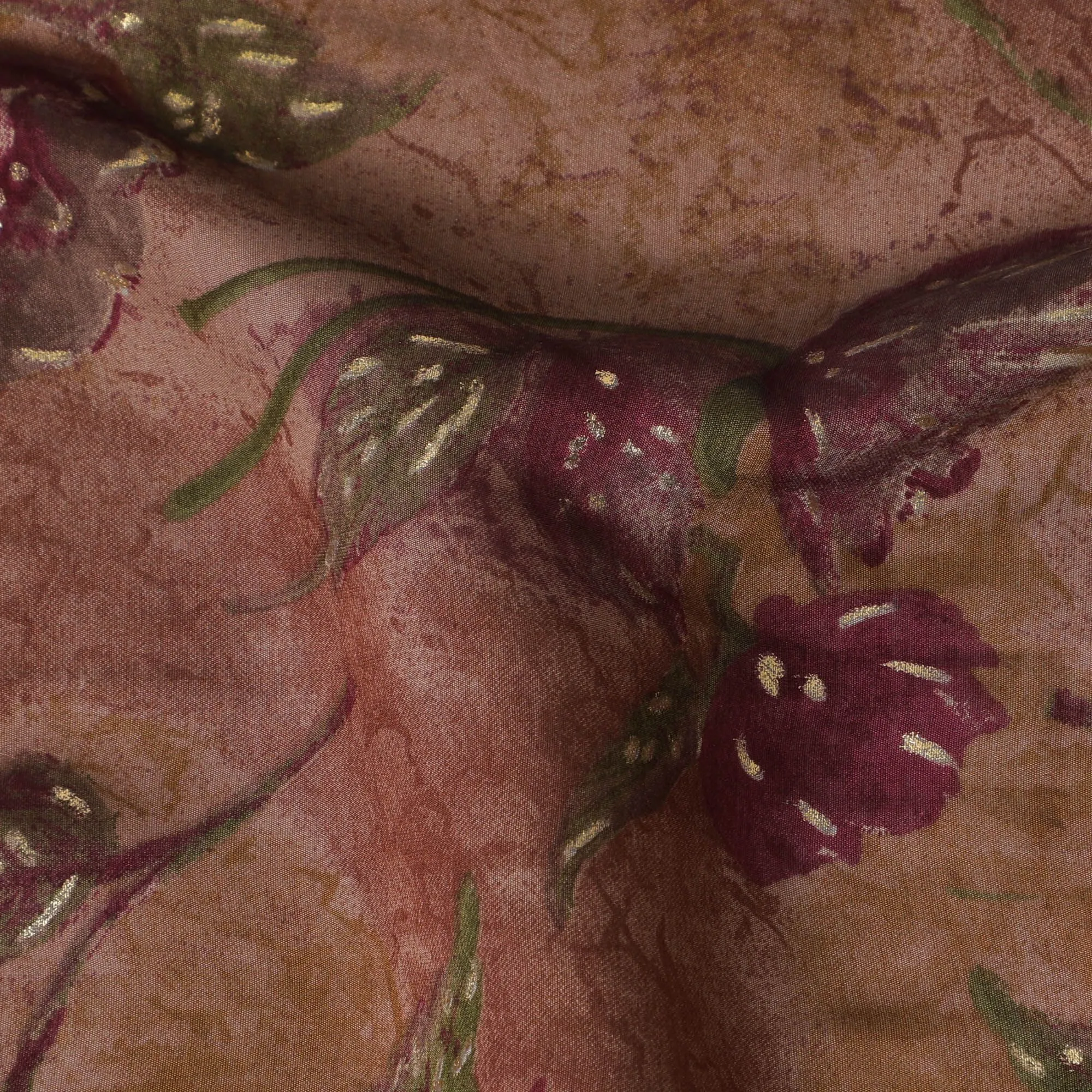 Rustic Maroon Blooms Blended Viscose Fabric - Artisanal Print, 110cm Wide, Shop Online-D18009