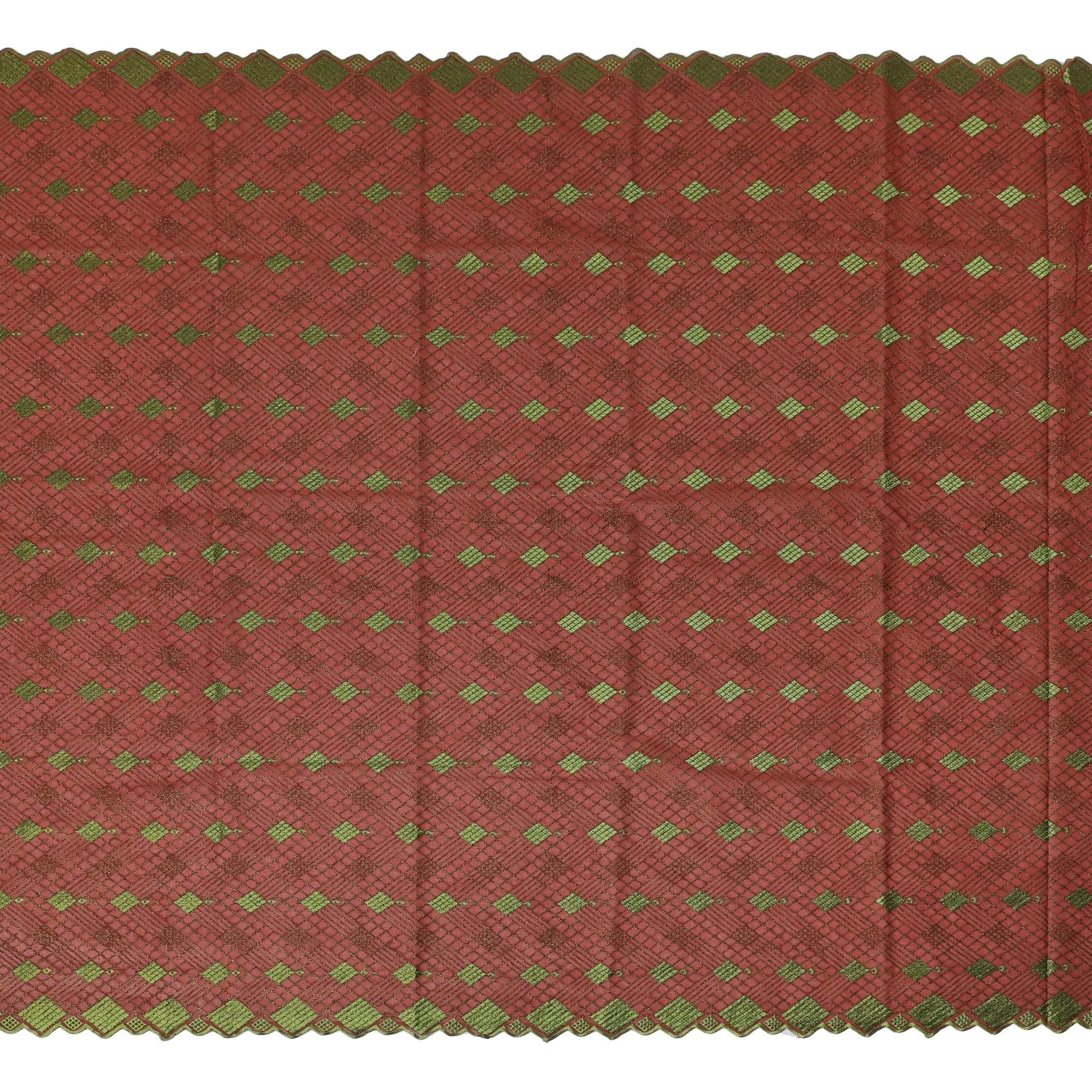 Rustic Red Cotton Voile with Green Diamond Embroidery for Sudanese Thobe - 140cm x 4.5 Mtrs piece-D18595