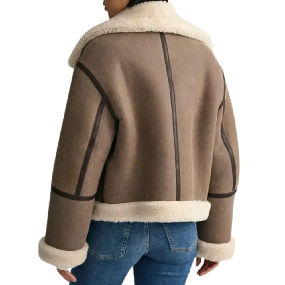 RW Authentic Sheepskin Taylor Swift Brown Shearling Jacket