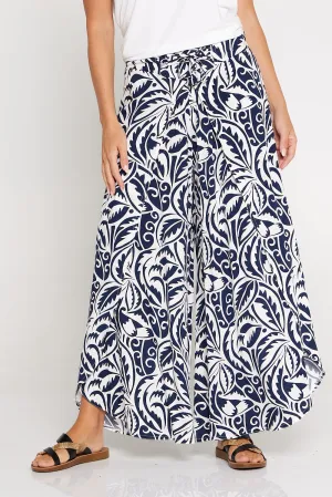 Sabine Palazzo Pants - Navy/White Print