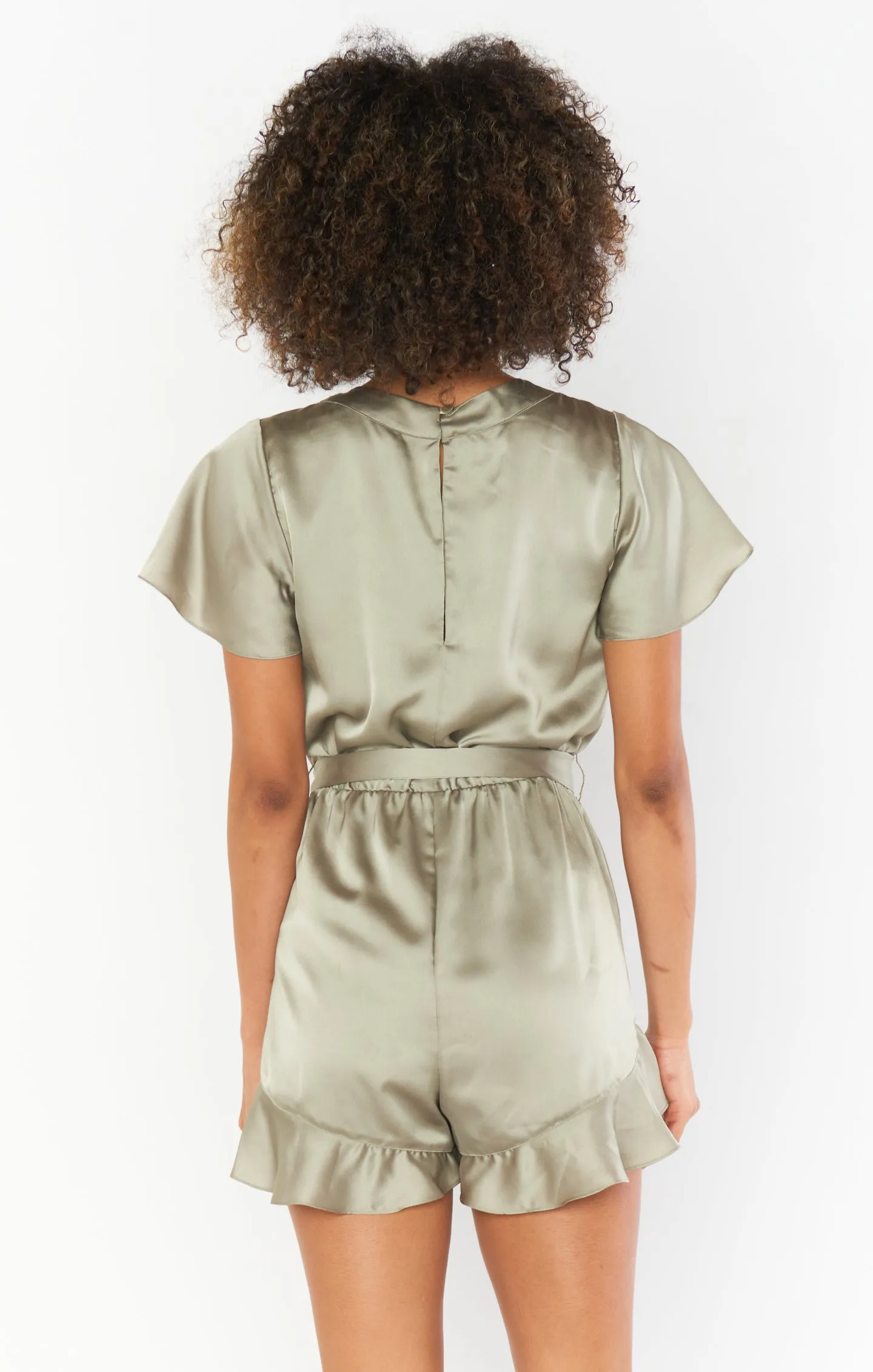 Say I Do Romper ~ Moss Green Luxe Satin