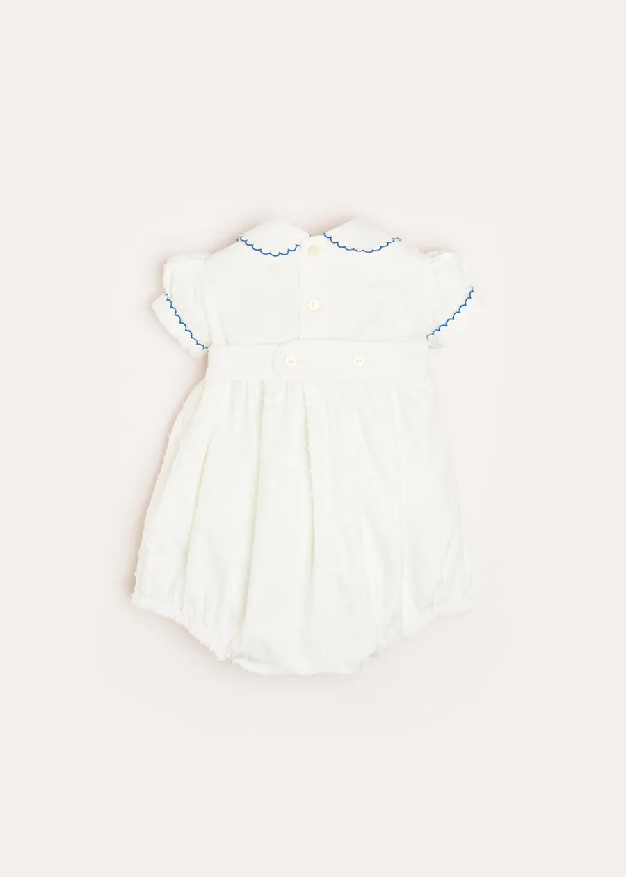 Scallop Collar Hand Smocked Short Sleeve Romper in White (6mths-2yrs)