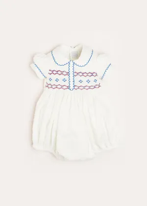 Scallop Collar Hand Smocked Short Sleeve Romper in White (6mths-2yrs)