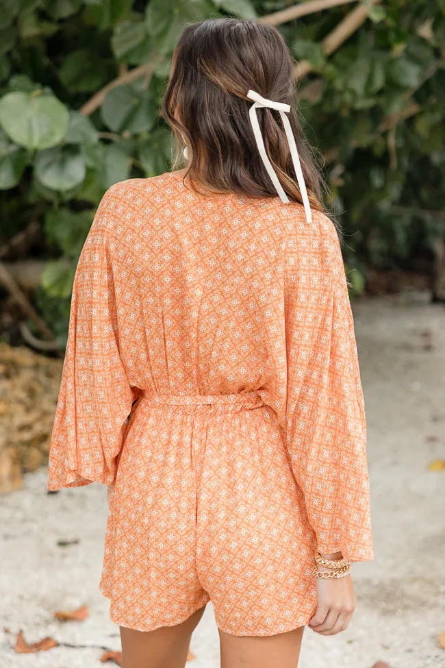 Searching For Fun Orange Printed Romper