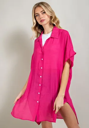 Sheer Button Down Shirt Dress