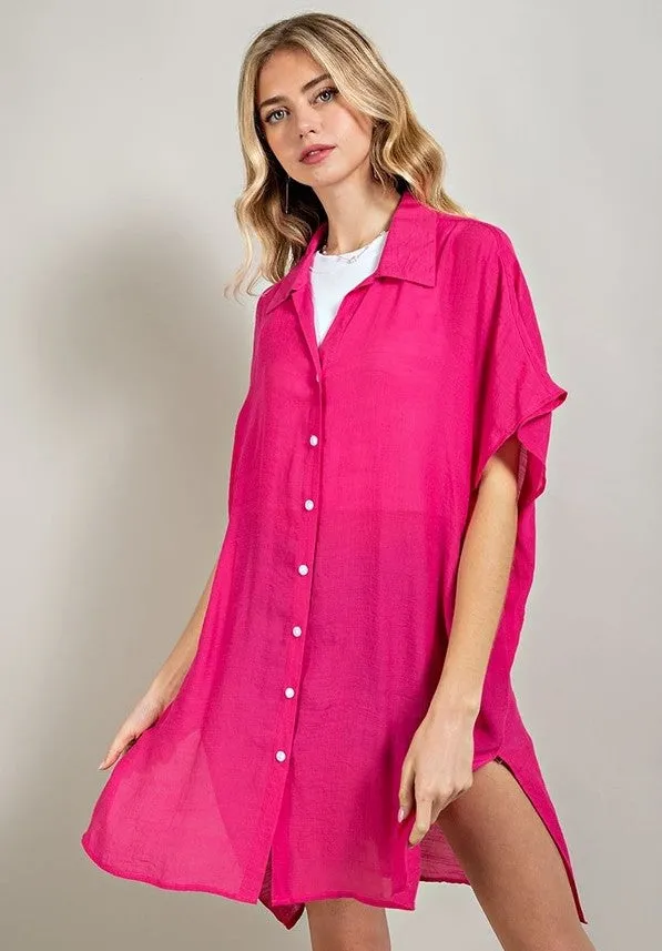 Sheer Button Down Shirt Dress