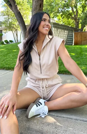 She's a Go Getter Taupe Ribbed Romper