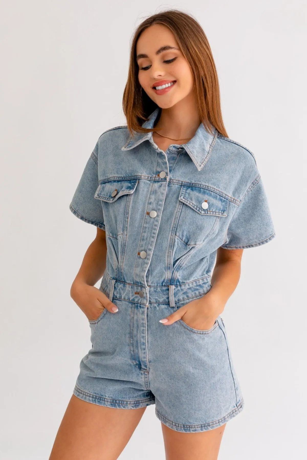 Short Sleeve Denim Romper