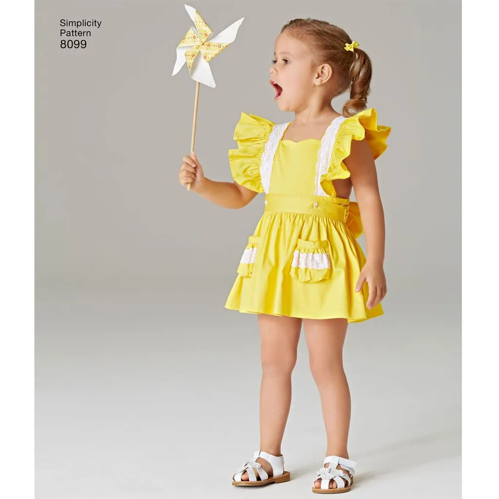 Simplicity Pattern 8099 Toddlers' Romper and Button-on skirt