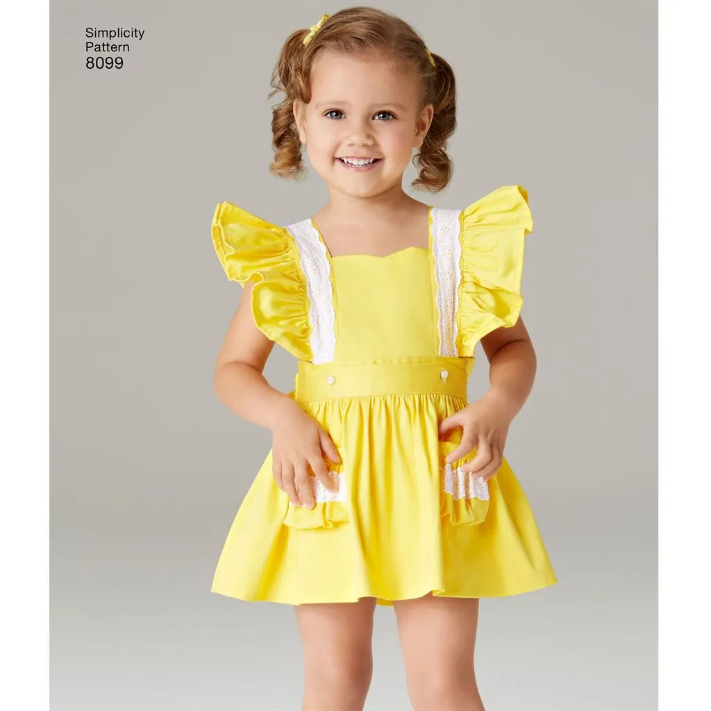 Simplicity Pattern 8099 Toddlers' Romper and Button-on skirt