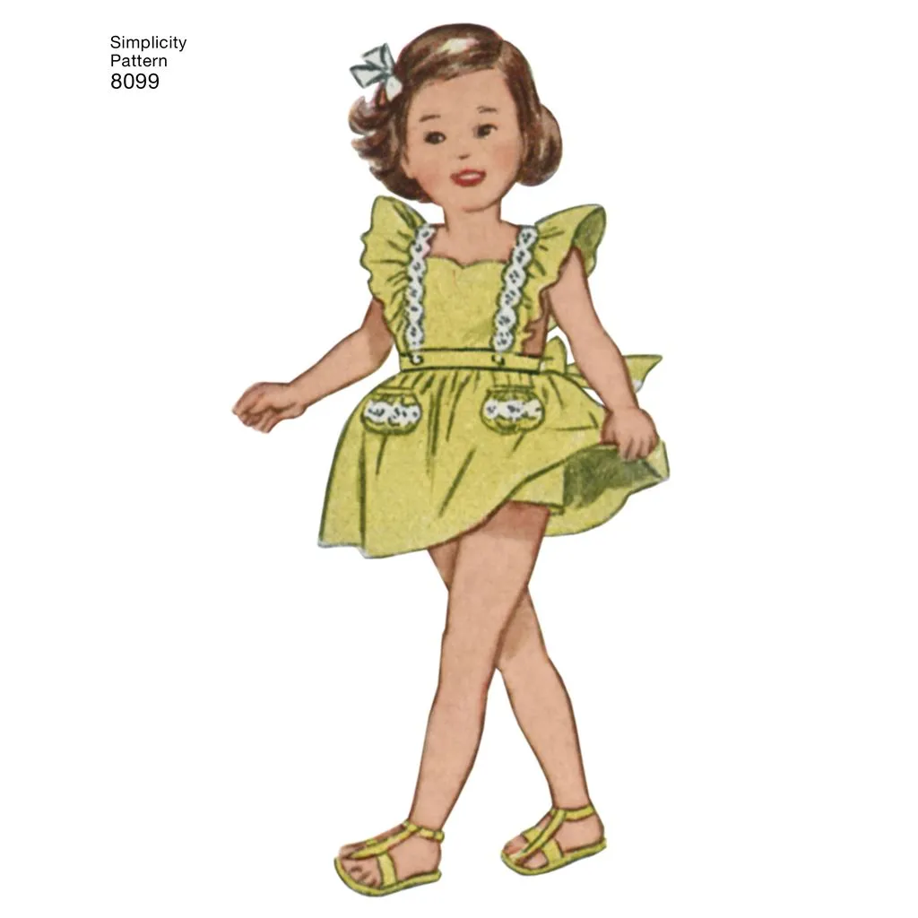 Simplicity Pattern 8099 Toddlers' Romper and Button-on skirt