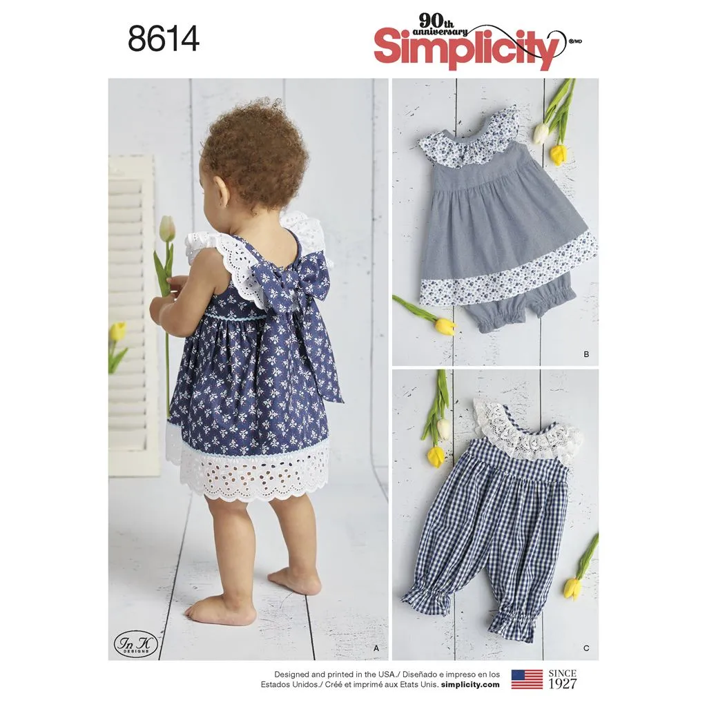 Simplicity Pattern 8614 Babies' Dress, Romper and Panties