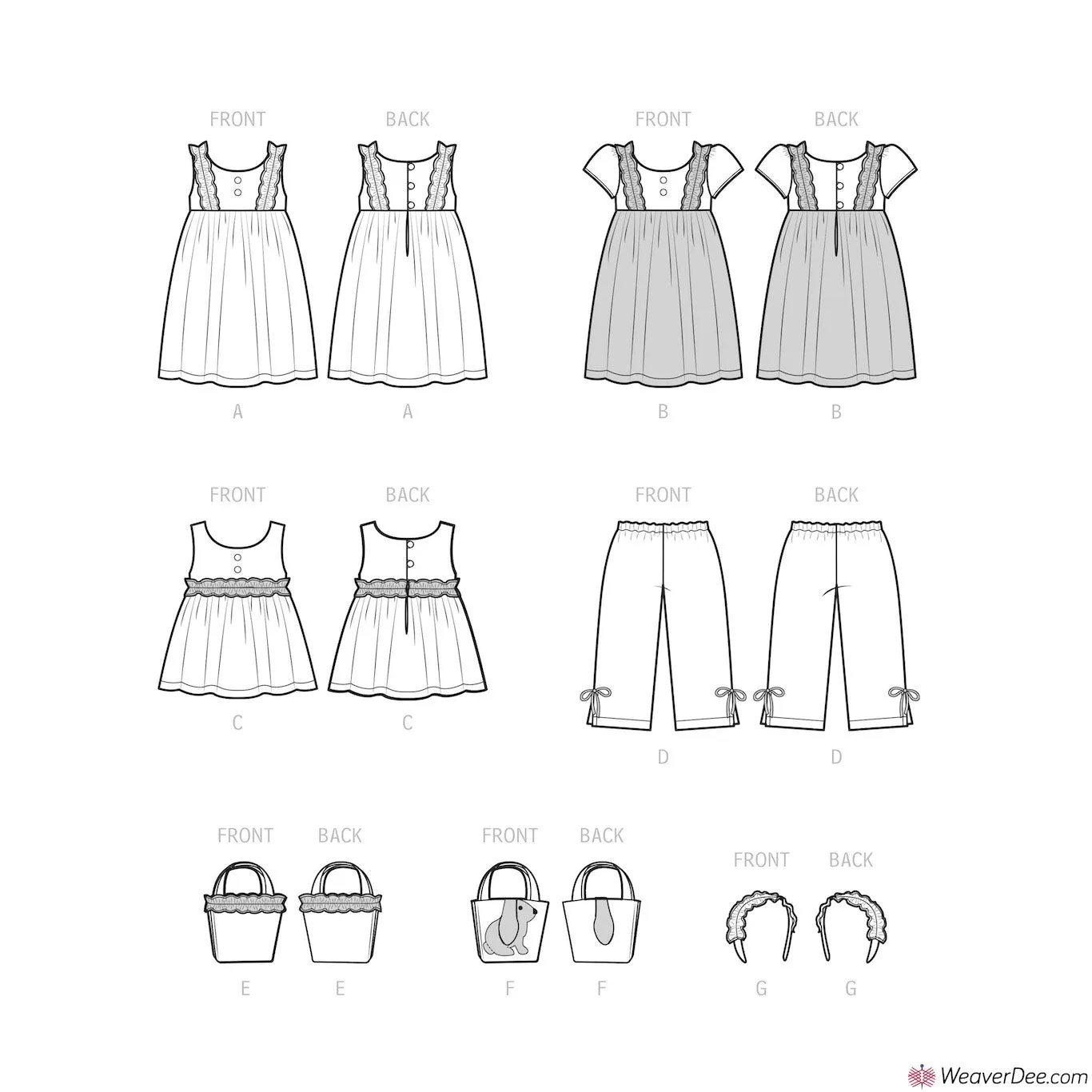 Simplicity Pattern S9559 Children's Dress, Top, Pants, Purses & Headband