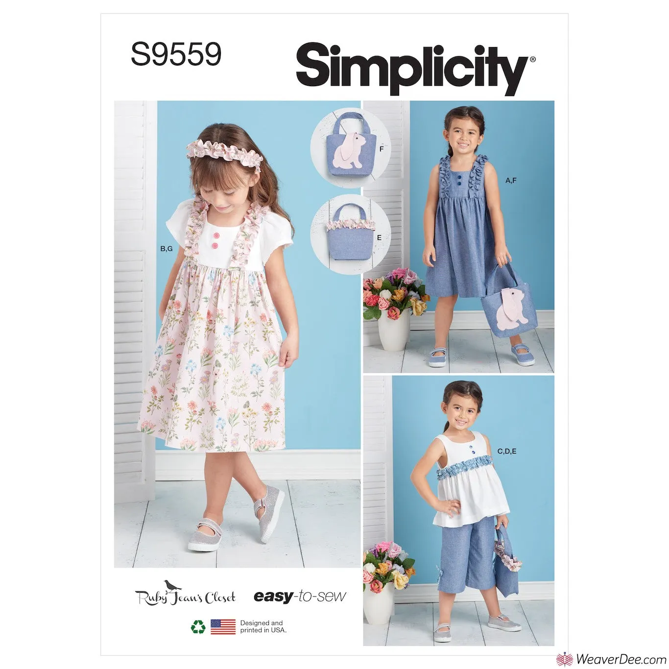 Simplicity Pattern S9559 Children's Dress, Top, Pants, Purses & Headband