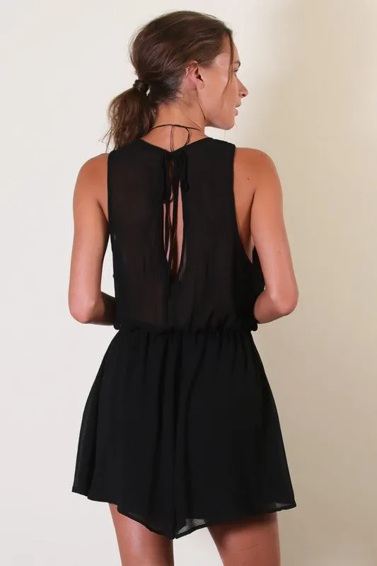 Sleeveless Chiffon Romper -  Black