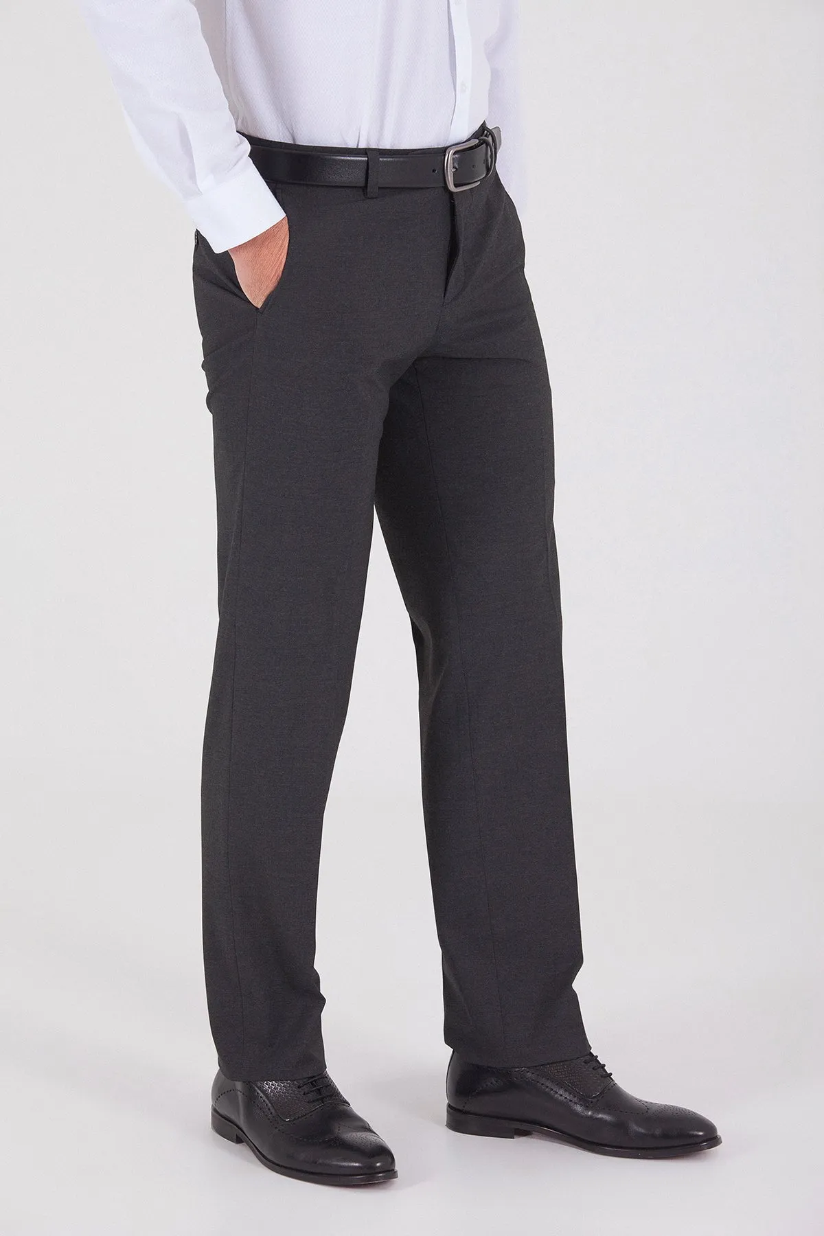 Slim Fit Charcoal Side Pocket Low Waist Dress Pants