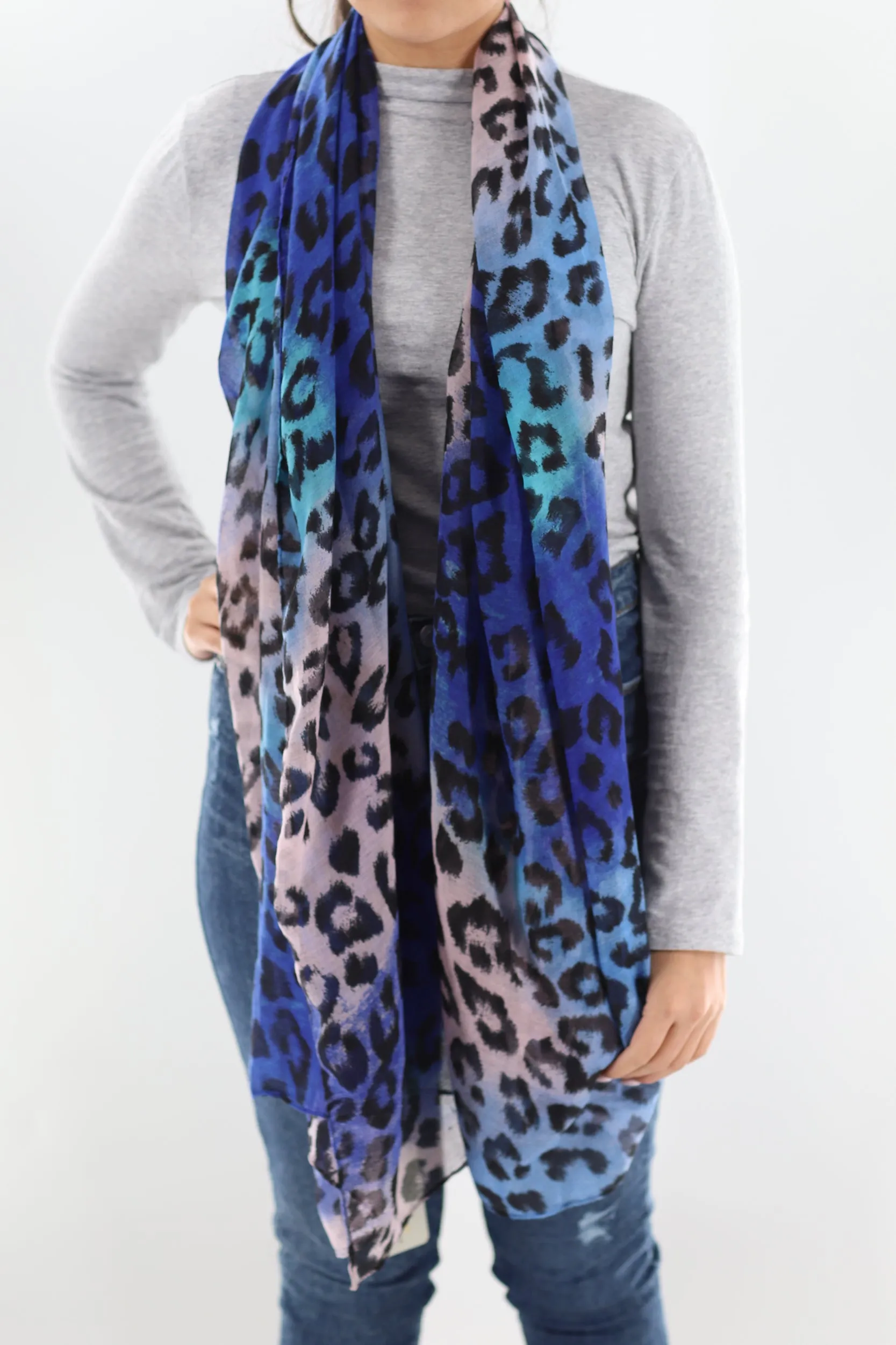 Soft Animal Print Scarf - Blue - Orange - Red - 100% Polyester