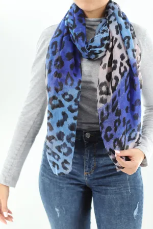 Soft Animal Print Scarf - Blue - Orange - Red - 100% Polyester