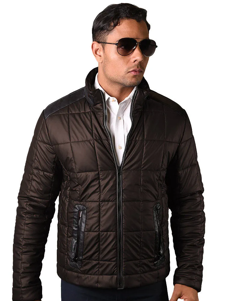 Statement Men'S Black Quilted Puffer Jacket| JK-100| Brown