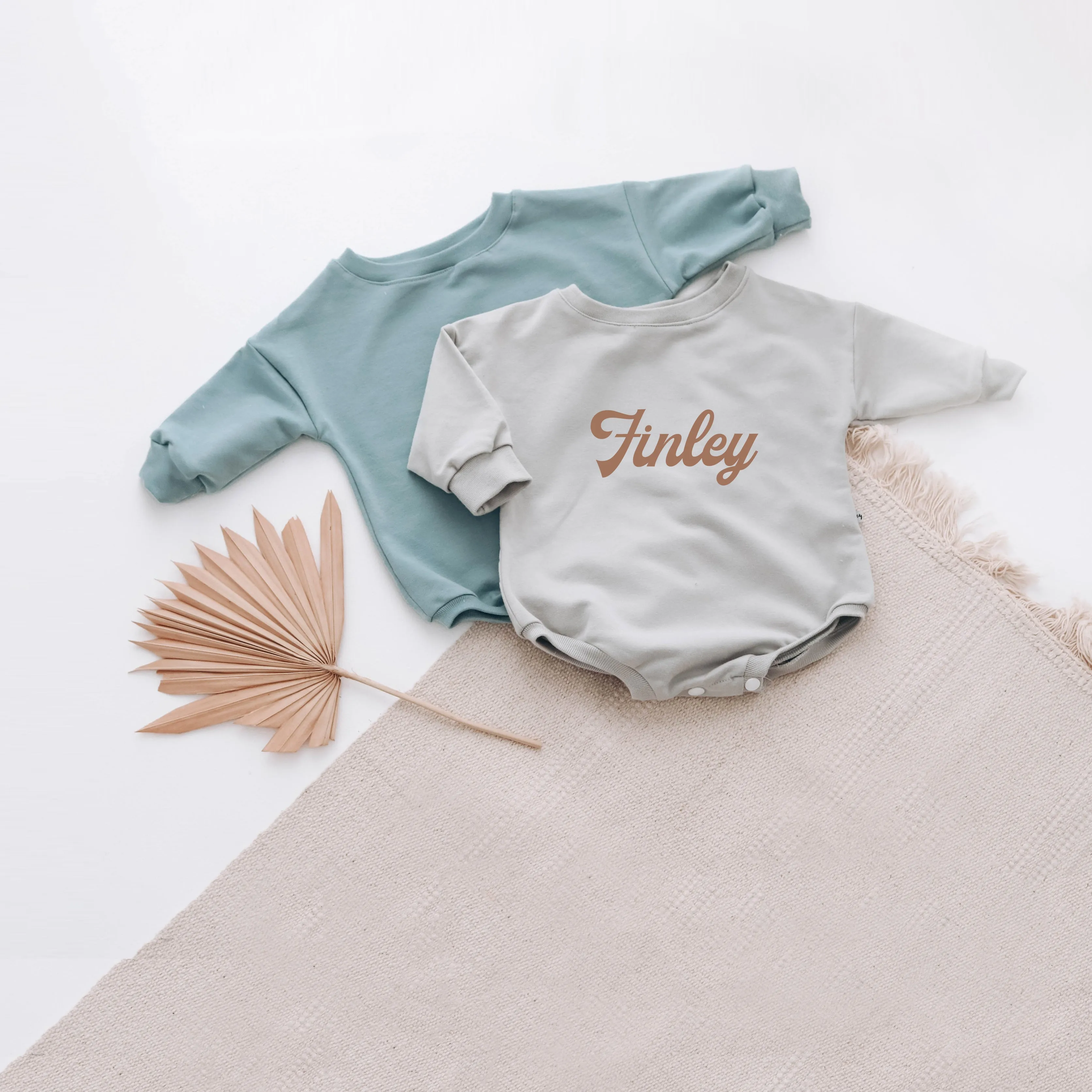 Stone PERSONALISED sweatshirt romper. { 3 FONTS }