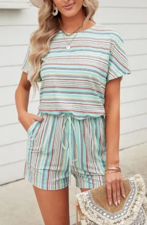 Striped Short Sleeve Romper