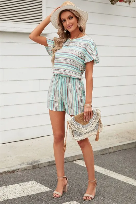 Striped Short Sleeve Romper