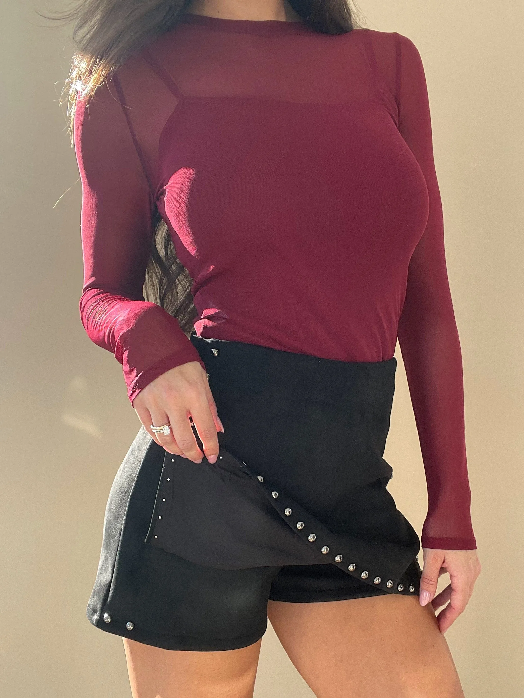 Studded Suede Skort