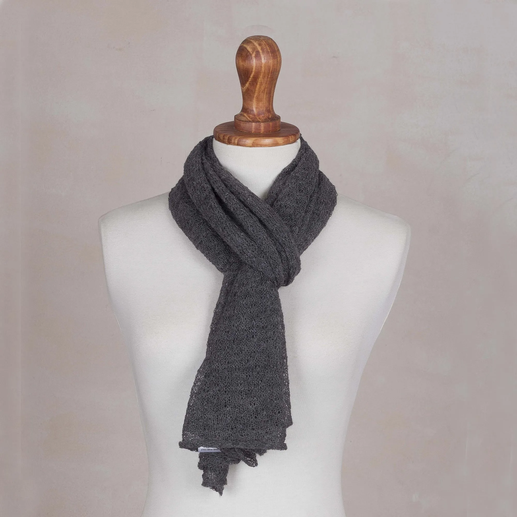 Textured 100% Baby Alpaca Wrap Scarf in Slate from Peru - Slate Gossamer | NOVICA