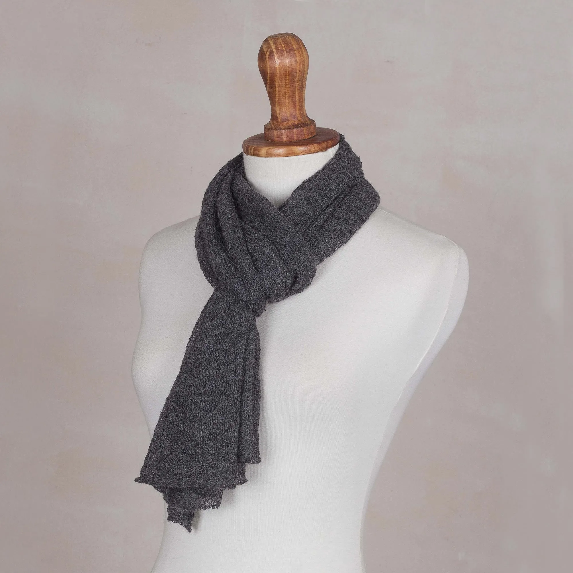 Textured 100% Baby Alpaca Wrap Scarf in Slate from Peru - Slate Gossamer | NOVICA