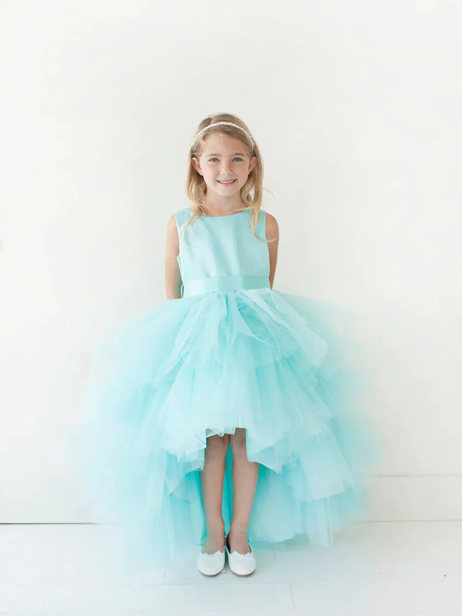 Tip Top 5658 Girls Layered Tulle High Low Skirt Formal Dress Satin Formal Gown Flower Girl