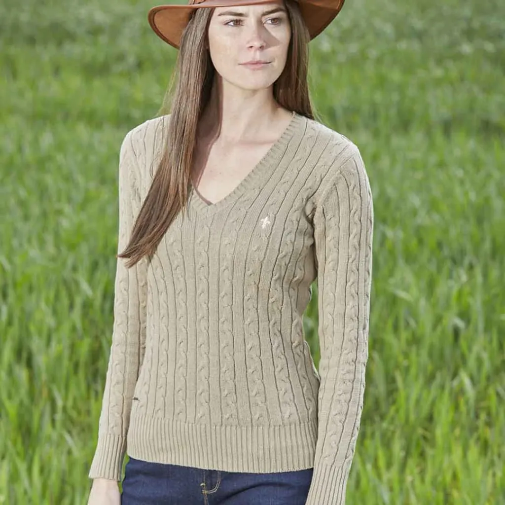 Toggi Ladies Clarksburg V Neck Cable Knitted Jumper Birch