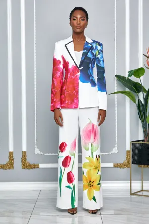 TULIP FLOWER PRINT BLAZER WITH MATCHING PANTS (WHITE)