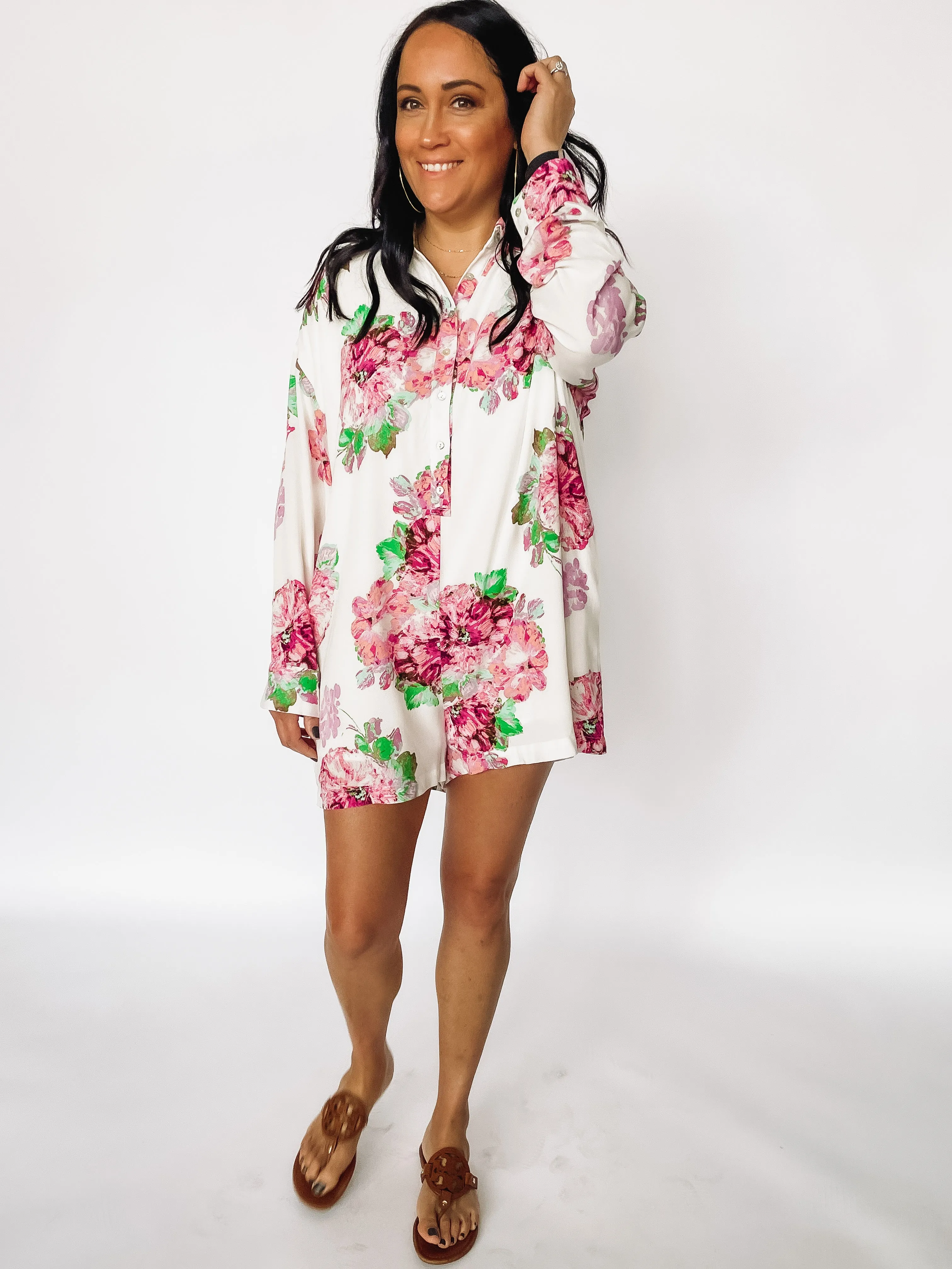 Vibe Check Long Sleeve Floral Romper