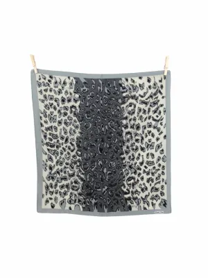 Vintage 80s Mod Bohemian Grey Leopard Animal Print Polyester Square Bandana Neck Tie Scarf