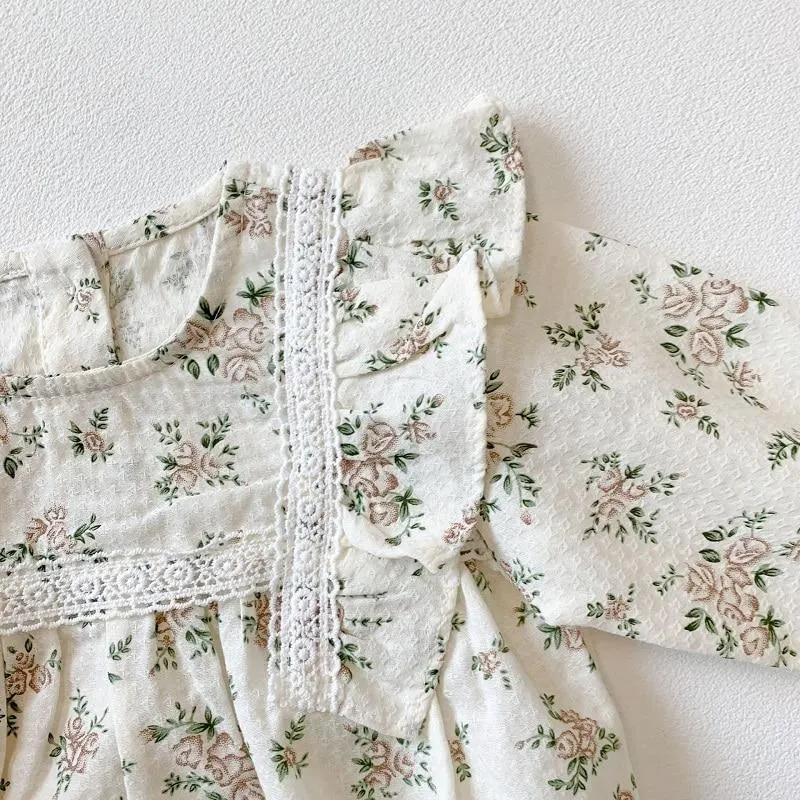 Vintage floral romper and hat set