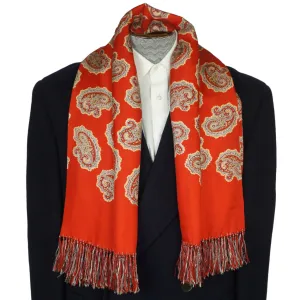 Vintage Mens Red Silk Fringed Paisley Scarf by Forsyth 1940s Fashion Foulard