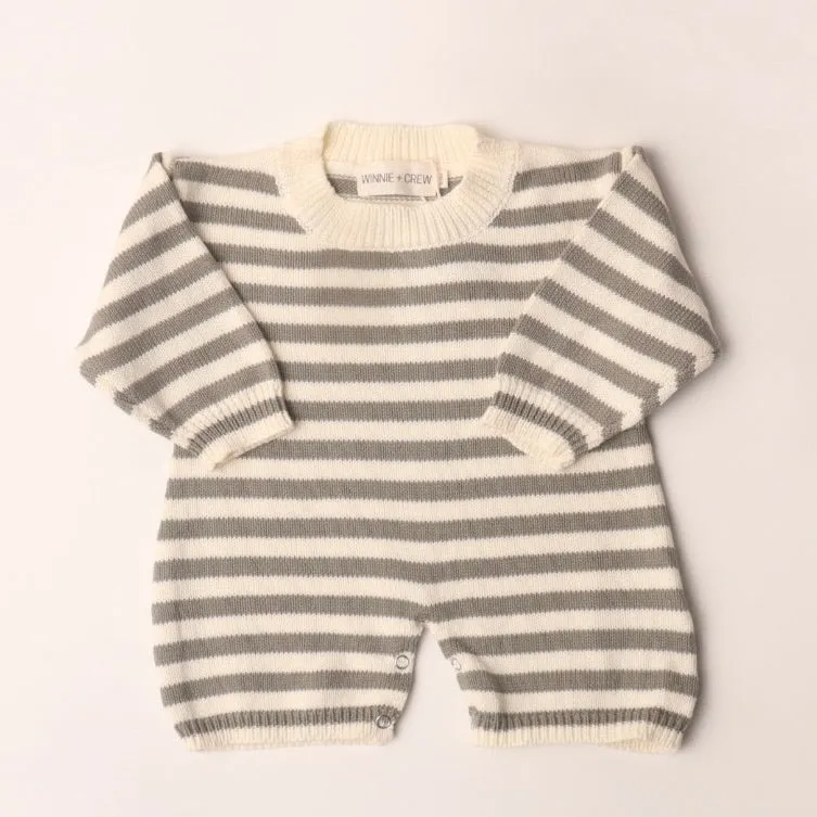 Wallis Knit Romper in Greyish Green Stripes