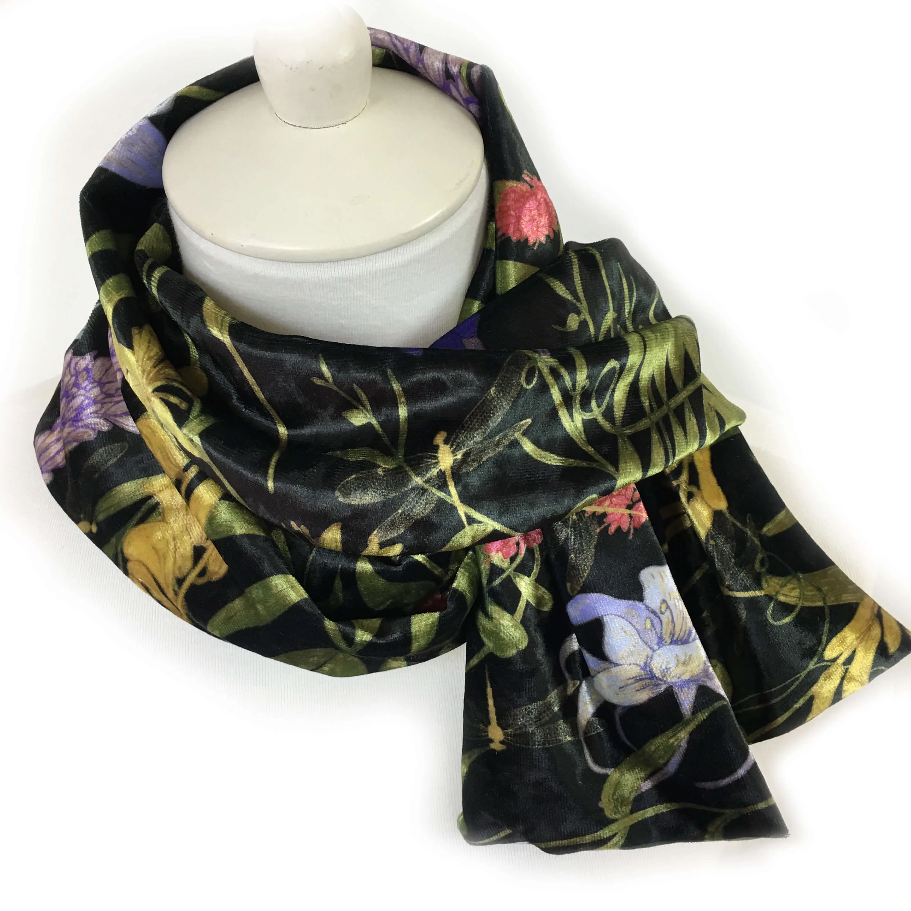 Wildflower Garden Scarf on Black - All season velour