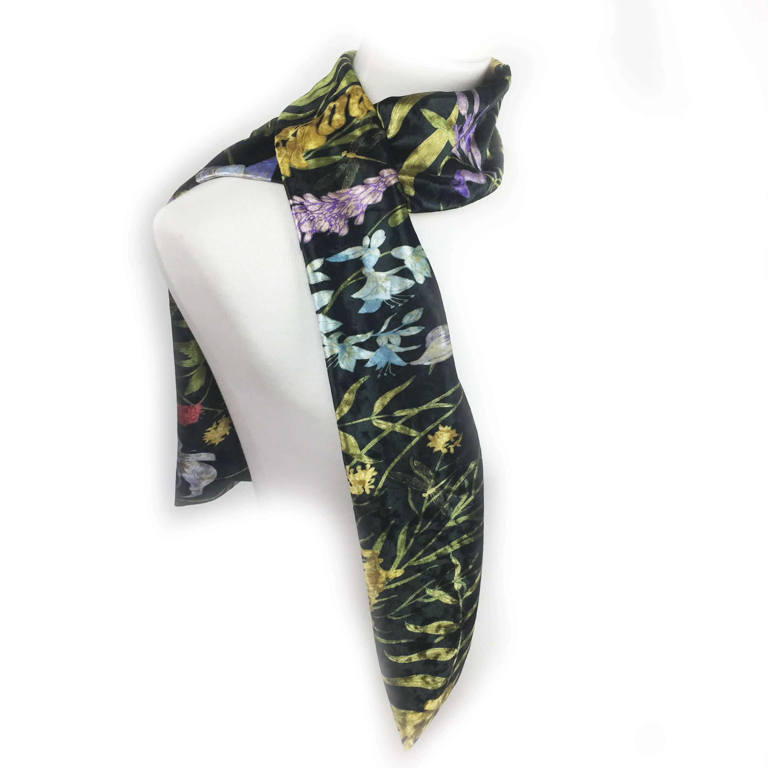 Wildflower Garden Scarf on Black - All season velour