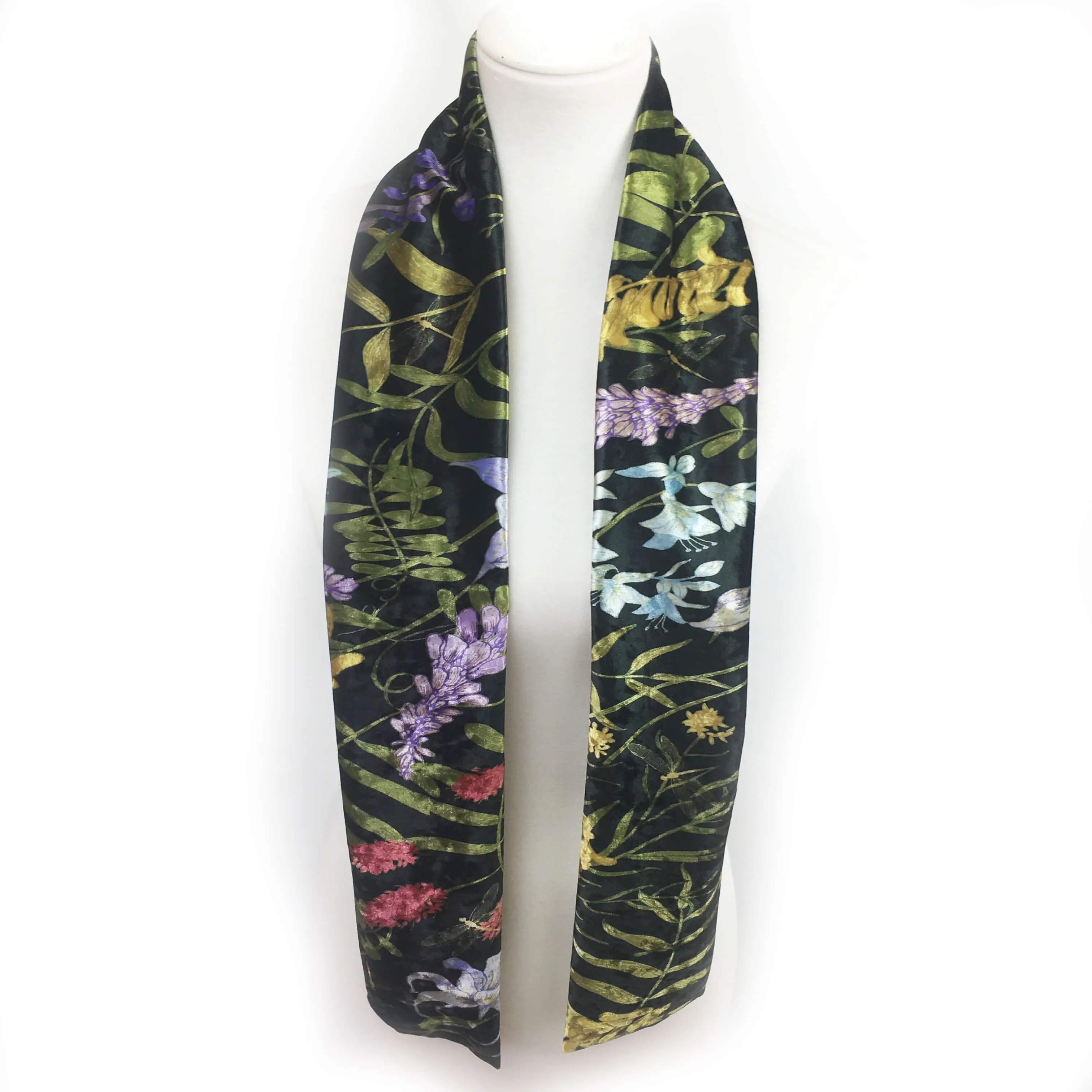 Wildflower Garden Scarf on Black - All season velour