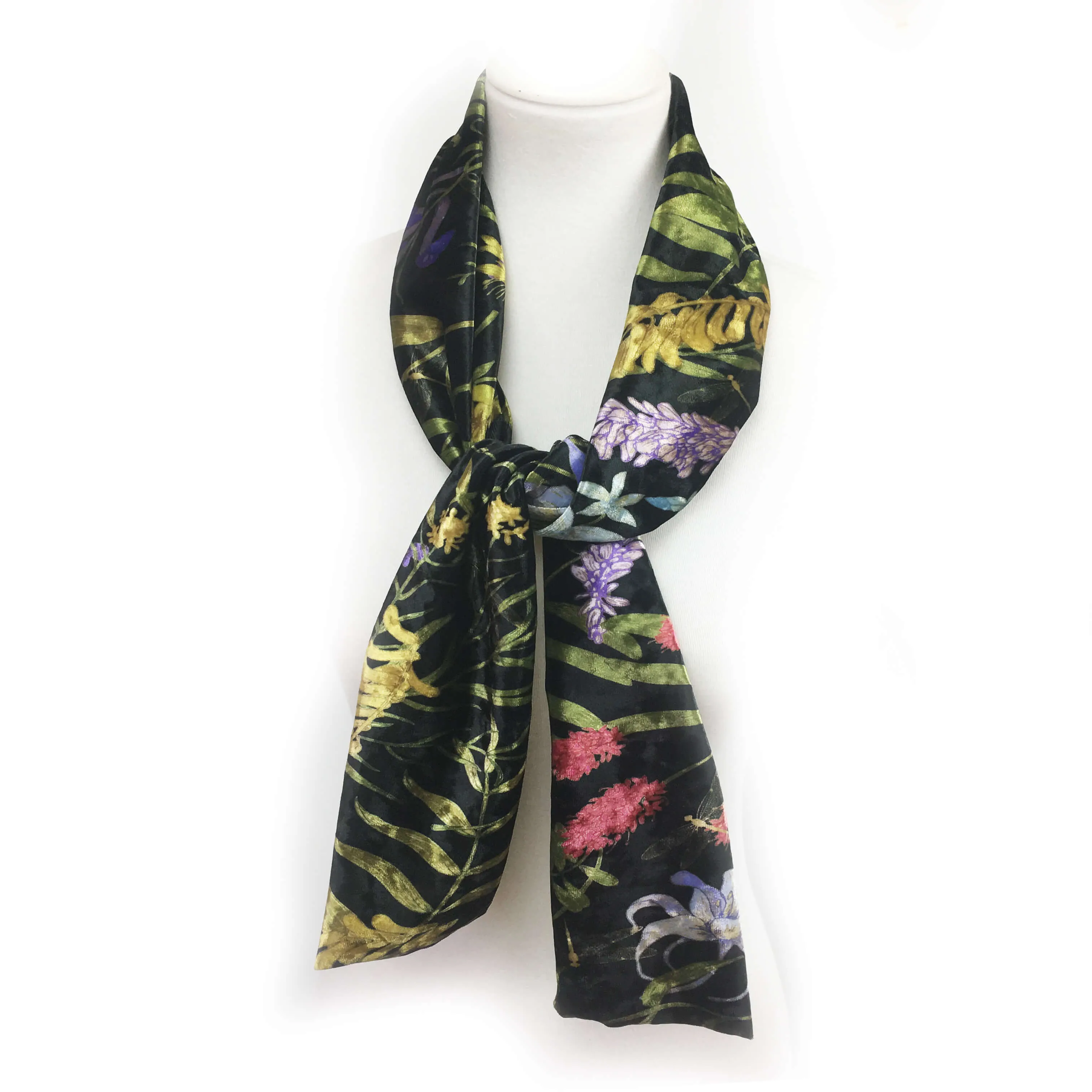 Wildflower Garden Scarf on Black - All season velour