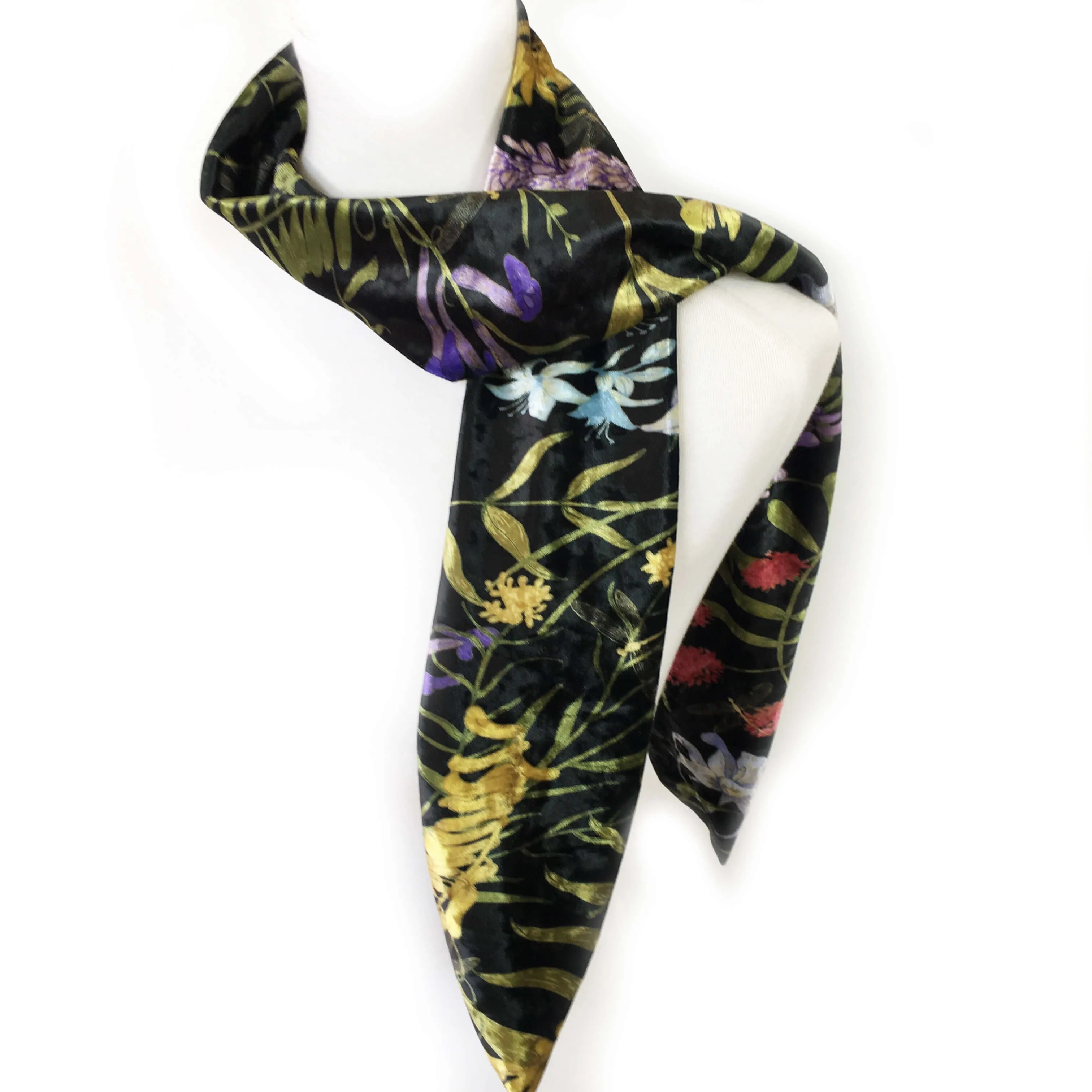 Wildflower Garden Scarf on Black - All season velour