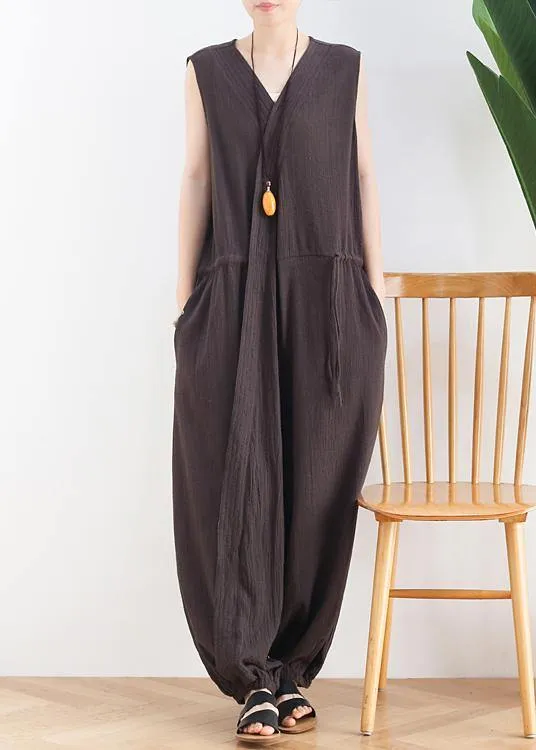 Women's 2021 spring and summer new drawstring waist gray jumpsuit wide-leg pants