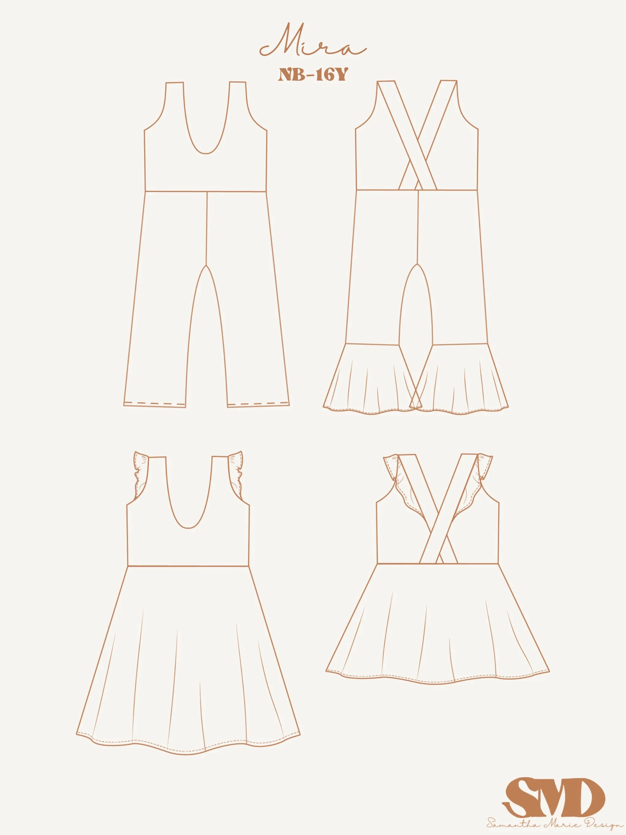 Youth Mira Pinafore Dress and Jumpsuit Digital Sewing Pattern Sizes NB-16Y